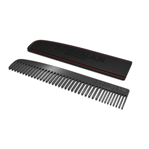 Metal Beard & Moustache Comb with Leather Sleeve