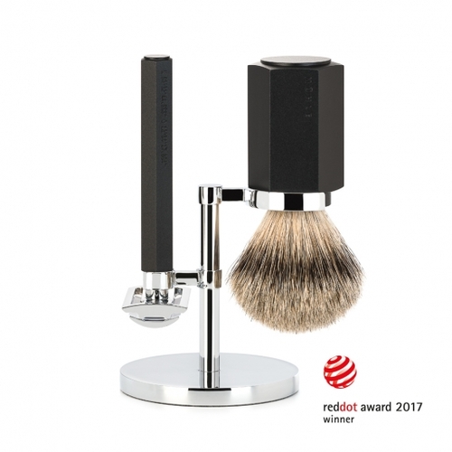 Hexagon 3 Piece Shave Set - Silvertip Badger Hair  Graphite